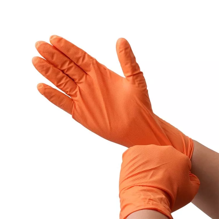 Orange medical disposable powder-free nitrile gloves
